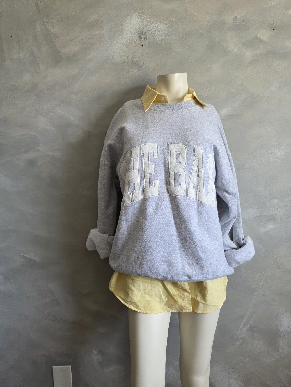 Oversized The Bar Varsity Sweatshirt Light Heather Grey Preppy Collegiate Sz L